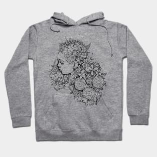 Flower Hair Girl fine line art Hoodie